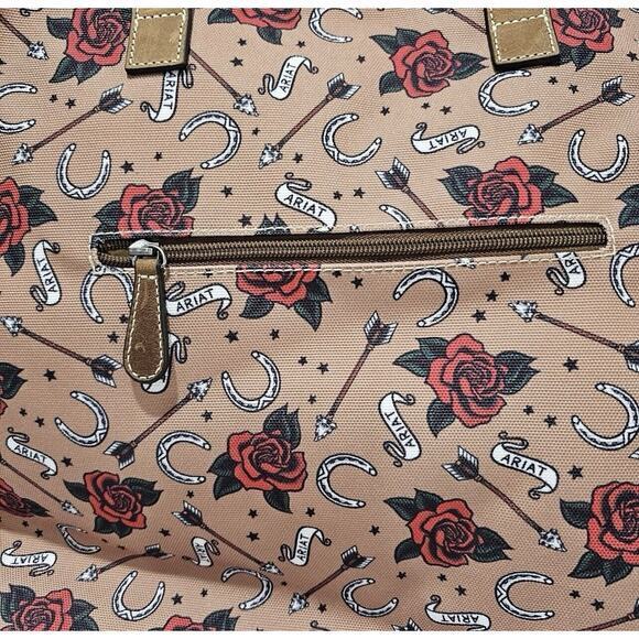 Ariat Tote Bag Women's Rose & Horseshoe Arrow‎ Cruiser Zipper Top New - Picture 2 of 8